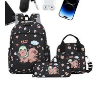 Backpacks Set for Girls - Capybara Theme Backpack with Lunch Box, Daily Travel Backpack for Children Educational Carrying Bag, Set of Backpacks for Children School Bag A, Black, Please refer to the