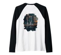Backprint A Majestic Waterfall in the Midst Untouched Nature Raglan Baseball Tee