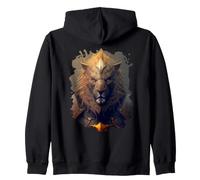 Backprint Armored lion the symbol of strength Zip Hoodie
