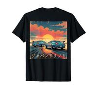 Backprint Distress JDM Legends Drift Race Cars Retro Sunset T-Shirt