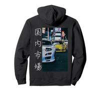 Backprint Distress Legendary JDM Racing Sport Cars At Night Pullover Hoodie