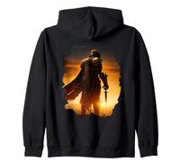 Backprint Epic knight at sunset on the field Zip Hoodie
