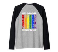 Backprint kiss whoever the fck you want LGBTQIA+ Rainbow Raglan Baseball Tee
