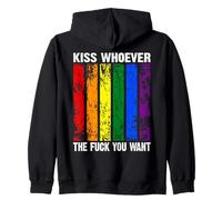 Backprint kiss whoever the fck you want LGBTQIA+ Rainbow Zip Hoodie