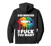 Backprint Kiss Whoever the Fuck You Want LGBTQI Rainbow Pullover Hoodie