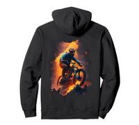 Backprint Mountain bike rider with burning tires Pullover Hoodie