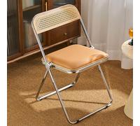 Backrest Foldable Chair with Electroplated Frames, Rattan Folding Chairs with Padded Cushion, Portable Rattan Dining Event Chairs for Small Space Bedroom Kitchen Restaurant