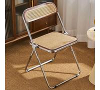 Backrest Foldable Chair with Electroplated Frames, Rattan Folding Chairs with Padded Cushion, Portable Rattan Dining Event Chairs for Small Space Bedroom Kitchen Restaurant