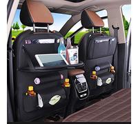 Backseat Organizer, PU Leather Car Seat Organiser With Foldable Table Tray, Multifunction Storage Pocket With 7 Pockets and Tablet Holder for Kids Travelling (2 Pack)