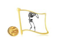 Backside Human Skeleton Sketch Golden Metal Flag Lapel Pin Badge