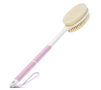 Backski Body Scrubber Anti Slip for Shower,Shower Brush Long Handle with Stiff and Soft Bristles,Body Wash Exfoliating Back Scrubber for Bath or Dry Brushing Body Brush(Pink)