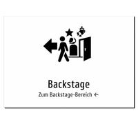 Backstage - To the Backstage Area ← - Aluminium Sign A4: 297 x 210 mm - With Graphics and Text
