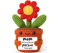 BackURyear Mini Mom Birthday Gifts from Daughter Son, Handmade Cute I Love You Appreciation Thank You Ideas for Mama Mommy Stepmom Bonus Mom, Crochet Red Flower Present