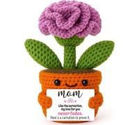 BackURyear Mini Mom Birthday Gifts from Daughter Son, Handmade Cute Love You Appreciation Thank You Ideas for Mother Mama Mommy Stepmom Bonus Mom, Crochet Carnation Present