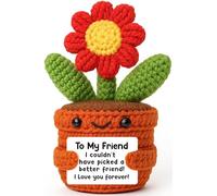BackURyear Women Friend Birthday Gifts, to My Friends Friendship Going Away Farewell Graduation Appreciation for Bestie Female BFF, Mini Crochet Red Flower Present