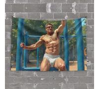 Backyard Bar Decor A Muscular Man is Exercising On Outdoor Fitness Equipment Tapestry Wall Decor for Dorm Hanging Decorations for Bedroo(75X100CM)