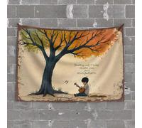 Backyard Bar Decor Autumn Serenity: A Child's Musical Journey Under The Tree Tapestry Man CABE Decor Funny Kitchen Decor(75X100CM)