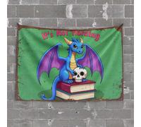 Backyard Bar Decor Blue Dragon with Skull On Books: 'It's Not Hoarding' Tapestry Wall Tapestry Cave Man Bar(100X150CM)