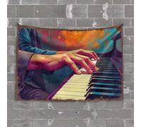 Backyard Bar Decor Colorful Hands On Piano Keys: A Vibrant Musical Moment Tapestry Man Cave Decor and Accessories Man Cave Rules(75X100CM)