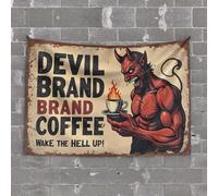 Backyard Bar Decor Devil Brand Coffee: Wake The Hell Up! Tapestry Bedroom Wall Decor Above Bed Tapestries for Bedroo(100X150CM)