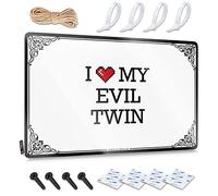 Backyard Bar Decor, Funny Wall Art Funny Accessories Wall Decor, Small Rustic Metal Tin Sign For Man Cave | Barn Holiday Gift Custom I Love My Evil Twin(30X40CM)
