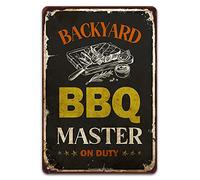 Backyard Bbq Master On Duty Vintage Tin Sign, Retro Art Metal Wall Decor Wall Decor Metal Sign Plaque Poster 8X12 Inches