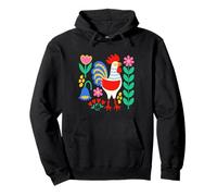 Backyard Chicken Scandi Folk Art Rooster Pullover Hoodie