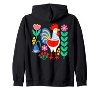 Backyard Chicken Scandi Folk Art Rooster Zip Hoodie