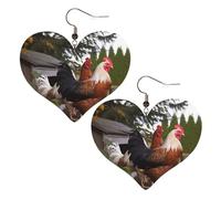 BackYard Chickens Leather Earrings for Women Heart Dangle Earrings Lightweight Drop Earring Jewelry Gift