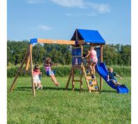Backyard Discovery Aurora Wooden Swingset Playcentre - Slide, 2 Swings, Rock Wall Ladder & Canopy, Fsc Cedar, 3-10 Years