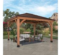 Backyard Discovery Barrington Cedar Wood Outdoor Patio Gazebo With Powerport 4.3M X 3.1M (14Ft X 10Ft)