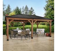 Backyard Discovery Barrington Cedar Wood Outdoor Patio Gazebo With Powerport 6.1M X 3.7M (20Ft X 12Ft)