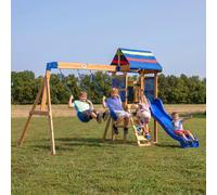 Backyard Discovery Bay Pointe Swing Set | Outdoor Playground for Kids, Garden Play Equipment for Children, Wooden Climbing Frame, Slide & 2 Swings, Fun Accessories, Cedar Wood | For 3-6 Year Olds