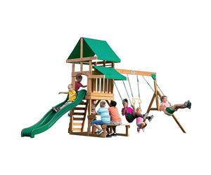 Backyard Discovery Belmont Cedar Swing Set | 2.4m Slide & Rock Wall