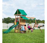 Backyard Discovery Belmont Cedar Wooden Climbing Frame With 2 X Swings, Trapeze And Slide