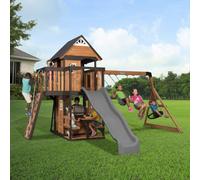 Backyard Discovery Canyon Creek Wooden Climbing Frame With 2 X Swings, Web Swing, Play Kitchen And Slide