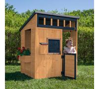 Backyard Discovery Caraway Cottage Cedar Wooden Kids Playhouse With Chalkboard And Play Kitchen - Brown