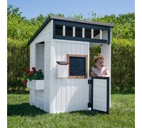 Backyard Discovery Caraway Cottage Cedar Wooden Kids Playhouse With Chalkboard And Play Kitchen - White