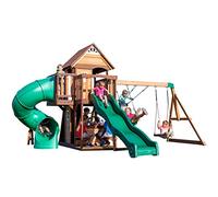 Backyard Discovery Cedar Cove Swing Set | 3m Slide, Tube Slide & Rock Wall