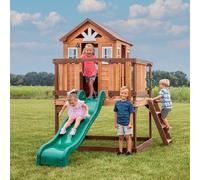 Backyard Discovery Echo Heights Wooden Playhouse Kids Garden Slide Ages 3-10