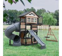 Backyard Discovery Magnolia Falls Cedar Wooden Climbing Frame With 2 X Swings, Web Swing, Play Kitchen And 2 X Slides