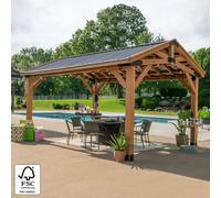 Backyard Discovery Norwood 16Ft X 12Ft Wooden Gazebo Fsc Cedar, Powerport Outlets & Usb, Galvanised Steel Roof, Weather Resistant