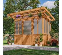 Backyard Discovery Poppy Cedar Wood Polycarbonate Greenhouse With Pergola Front And Powerport 2.7M X 1.7M (9Ft X 6Ft)