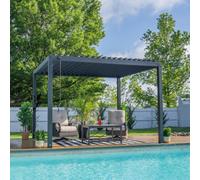 Backyard Discovery Sarasota Louvered Steel Outdoor Patio Pergola With Powerport 3.6M X 3M (12Ft X 10Ft)