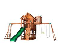 Backyard Discovery Skyfort II Playcentre, FSC certified Cedar Wood, Raised Clubhouse, Windows, Super Speedy Slide & Belt Swings Plus Trapeze Bar