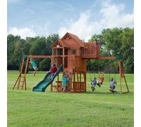 Backyard Discovery Skyfort Ii Cedar Wooden Climbing Frame With 2 X Swings, Trapeze, Monkey Bars And Slide