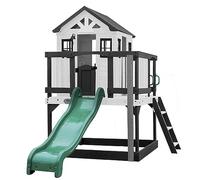 Backyard Discovery Sweetwater Heights 100% Cedar Wood Elevated Playhouse | Outdoor Garden Structure for Kids | Compact Design for Small Areas | 1.8m Wave Slide | Toy Kitchen and Growth Chart