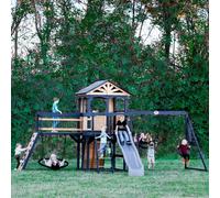 Backyard Discovery Timber Crossing Cedar Wooden Climbing Frame With 2 X Swings, Trapeze, Web Swing And 1 X Slide