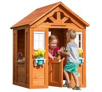 Backyard Discovery Timberlake 100% Cedar Wood Playhouse | Outdoor Garden Structure for Kids | Cubby House for Children | Toy Kitchen, Phone and Flowerpot Holders| For 2-7 Year Olds | Brown