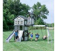 Backyard Discovery Whispering Point Playcentre & Swing Set With Clubhouse, Slide, Swings, Climbing Walls & Play Kitchen